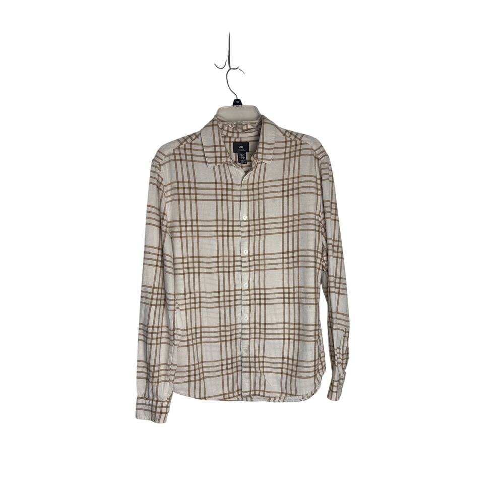 H&M Men's Regular Fit Plaid Cotton Flannel Button-Down Shirt